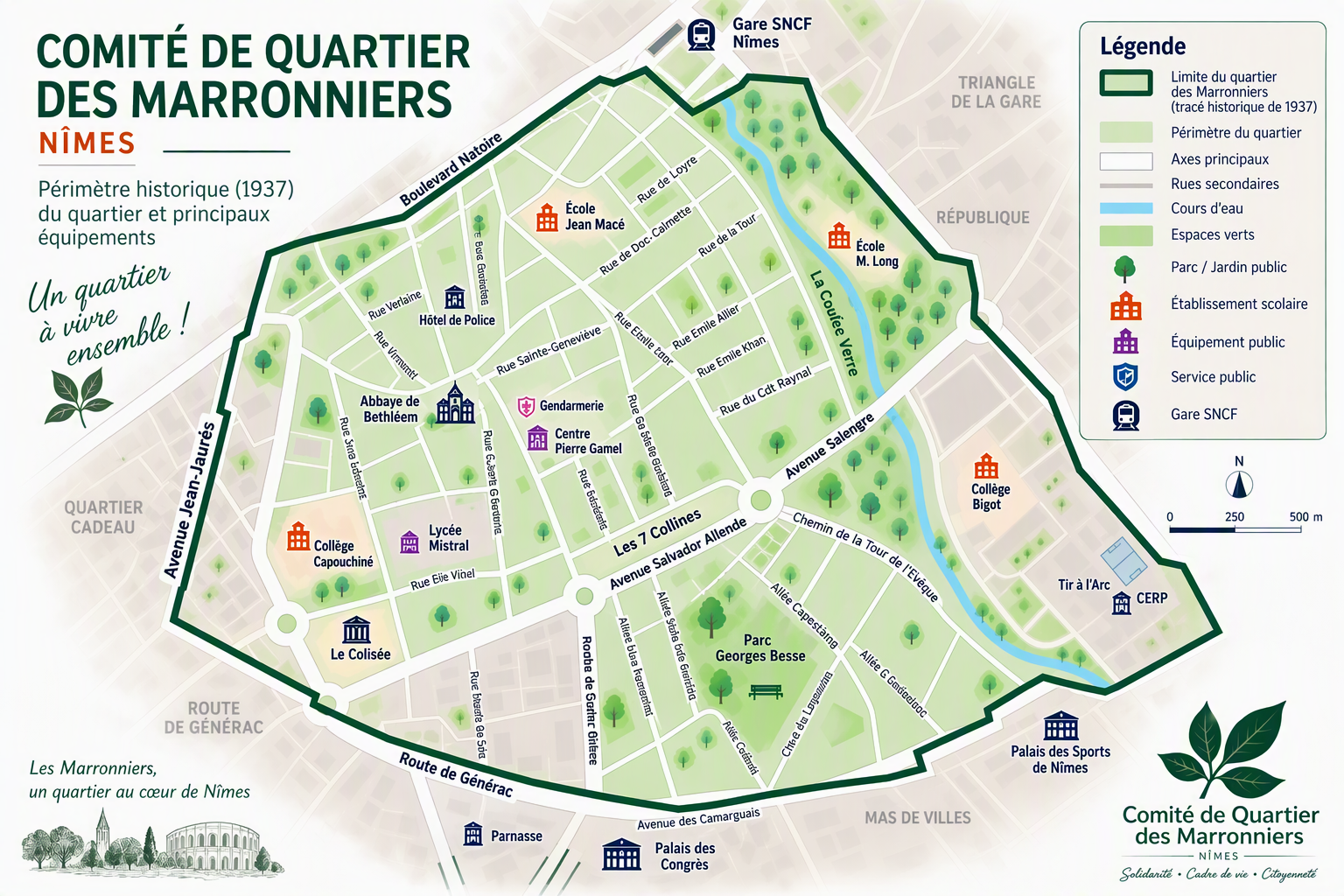 Carte interactive du quartier des Marronniers à Nîmes